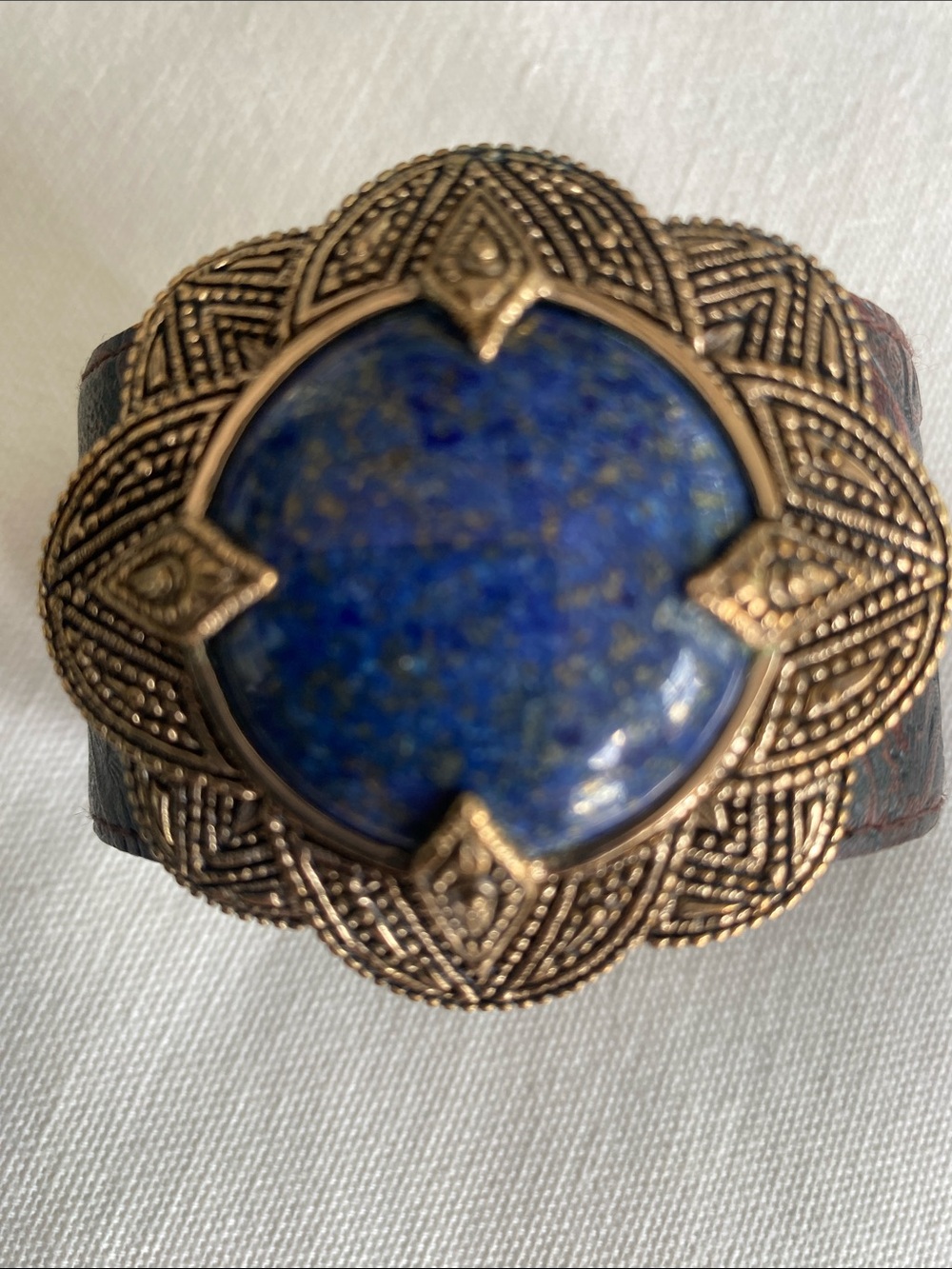 Studio Barse Lapis stone rosette leather cuff bracelet